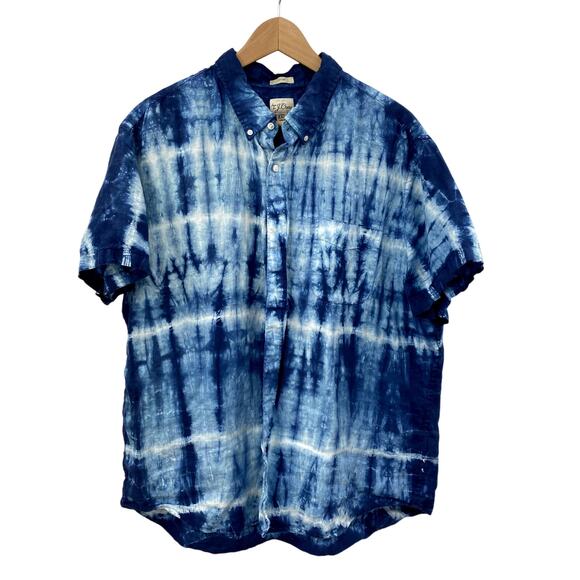 J. Crew Blue tie Dye linen Short Sleeve Button Down - Picture 1 of 5